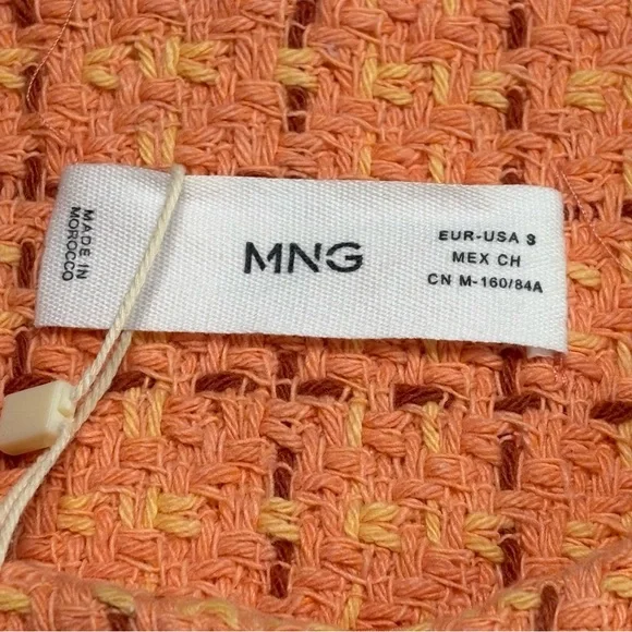 Mango MNG Short Tweed Blazer Orange Goldtone Button Details Size S NEW - Picture 10 of 15